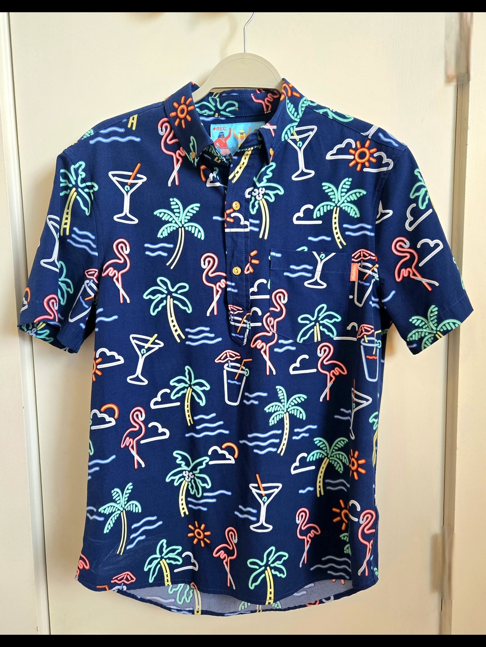 chubbies Navy Tropical Neon Print Short-Sleeve Button-Down Shirt